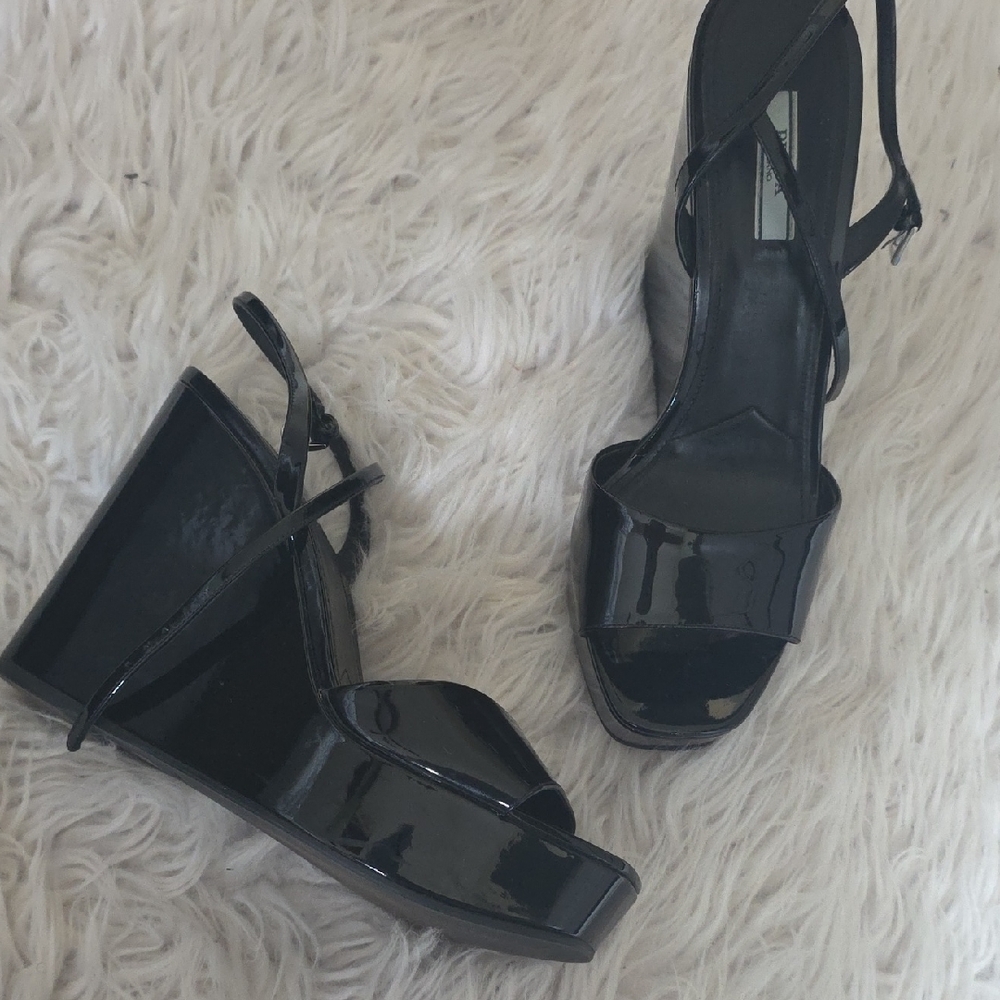 Prada Black Wedge Shoes